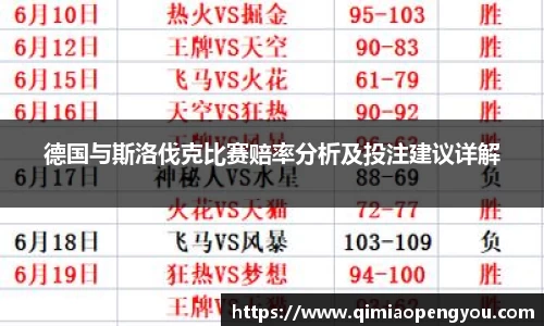 德国与斯洛伐克比赛赔率分析及投注建议详解
